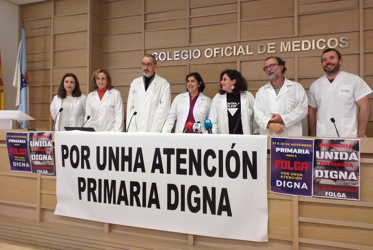Imagen de una rueda de prensa de finales de 2019 en la que se anunciaban jornadas de huelga para protestar por la situación de la Atención Primaria gallega (Foto: Europa Press). 