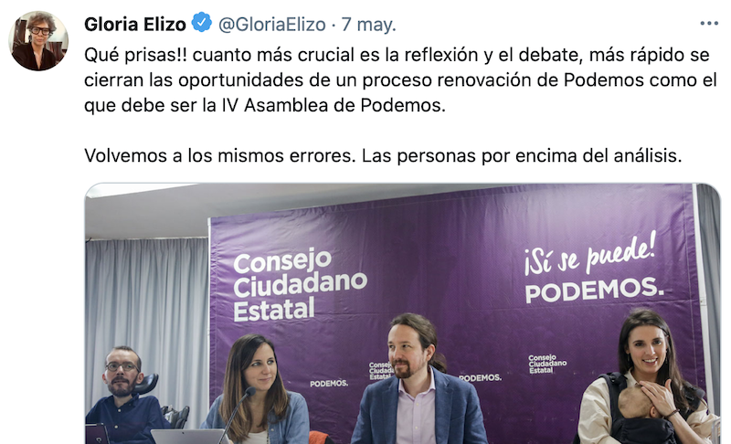 Tuit de Gloria Elizo sobre Vistalegre IV