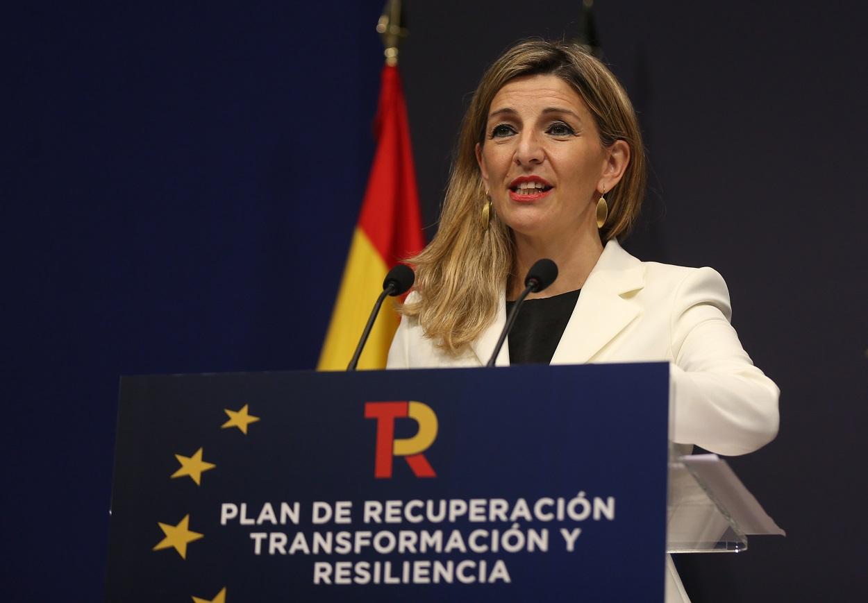 Yolanda Díaz presenta las propuestas en el mercado de trabajo del Plan de Recuperación. Europa Press