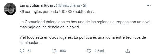 Juliana se hace eco del dato de incidencia del Covid de la Comunidad Valenciana