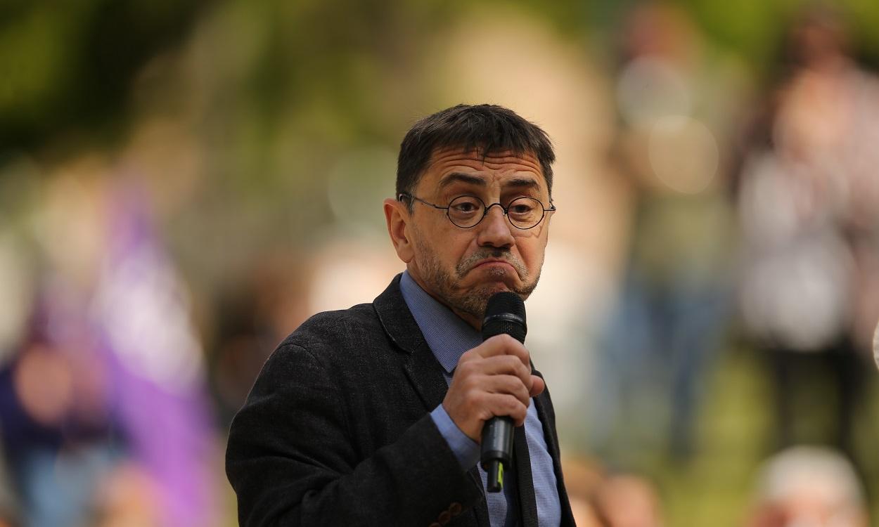 El politólogo y cofundador de Podemos Juan Carlos Monedero, durante un acto electoral de Unidas Podemos. EP