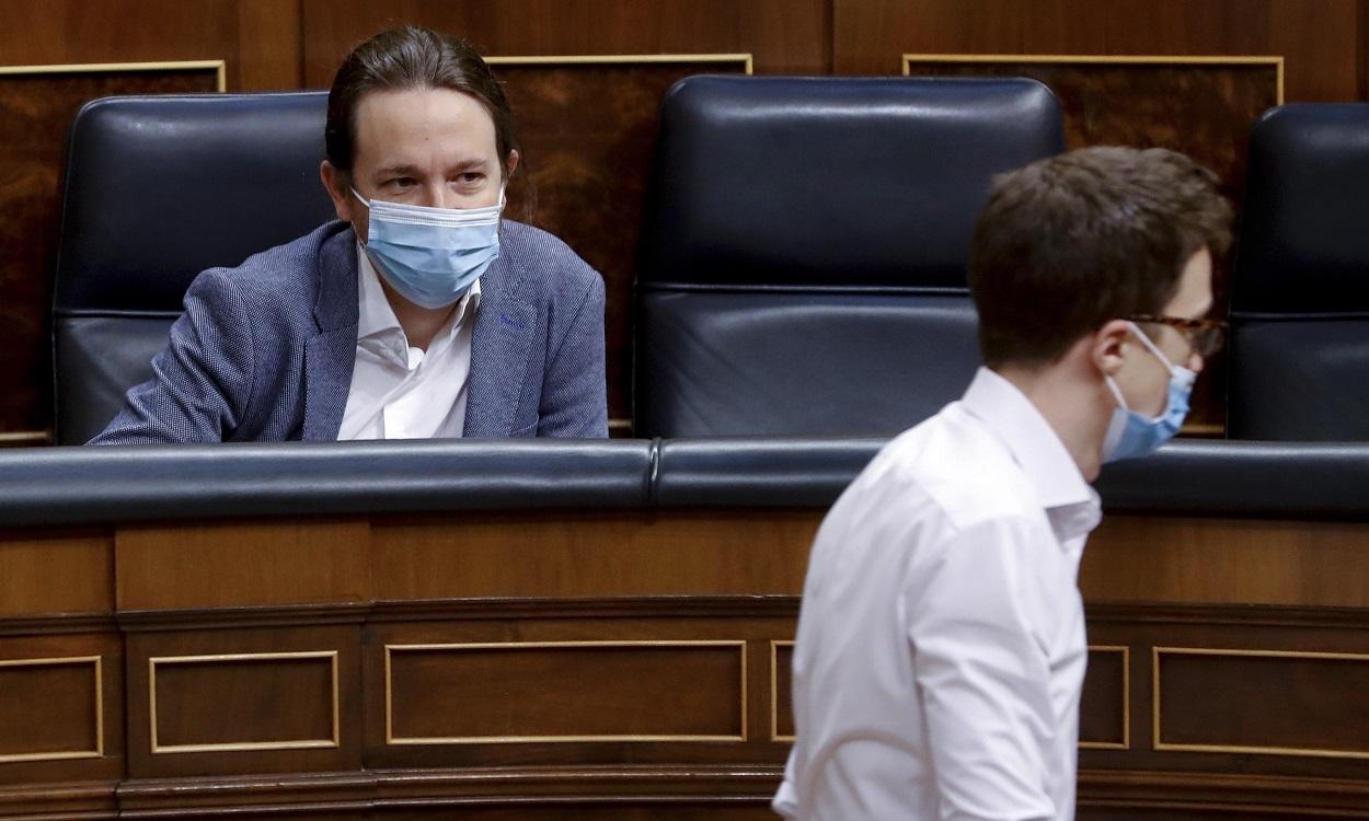 El vicepresidente segundo, Pablo Iglesias, y el portavoz de Más País en el Congreso, Ínigo Errejón. EP