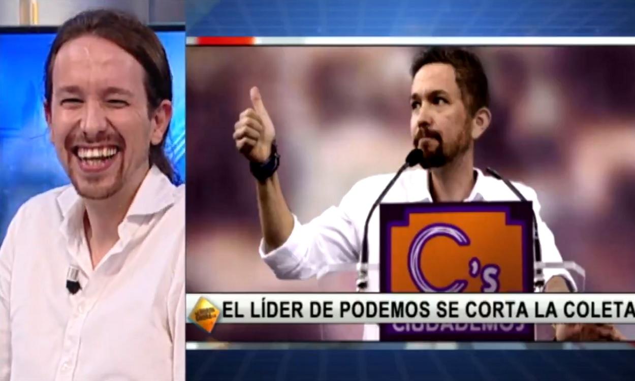 La reacción de Pablo Iglesias en 2015 al verse sin coleta en 'El Hormiguero'. Atresmedia