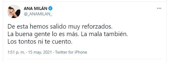 Tuit de Ana Milán Tuit de Ana Milán