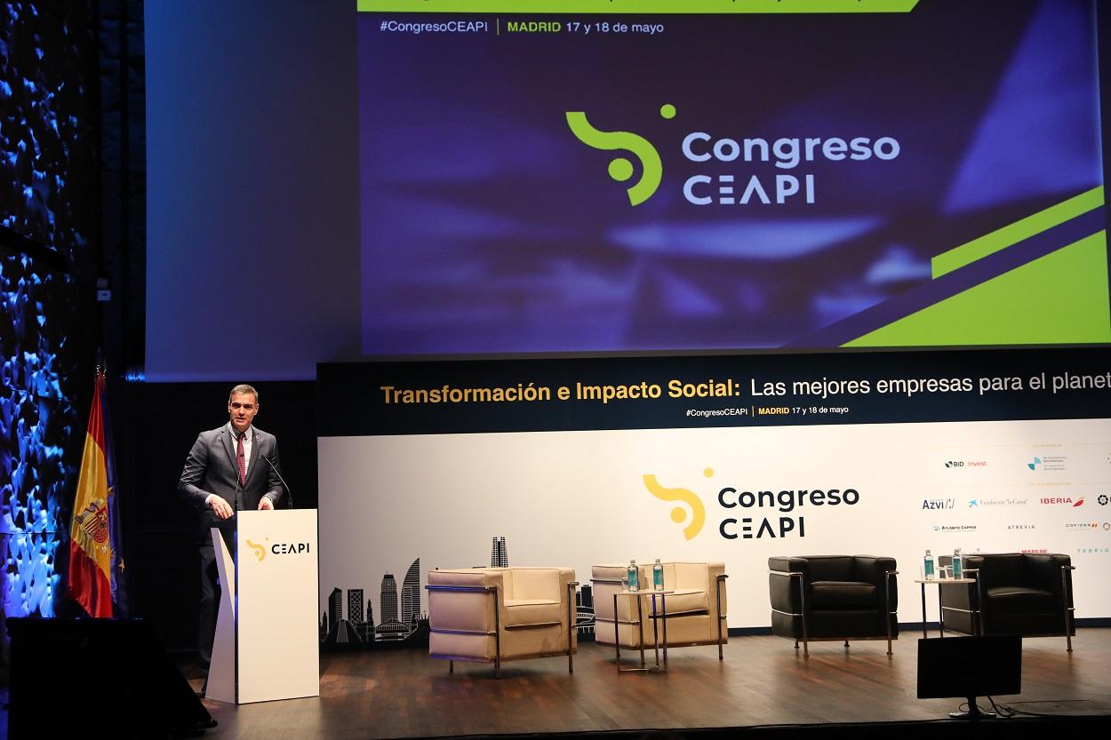 El presidente del Gobierno, Pedro Sánchez, durante la inauguración del Congreso de CEAPI. Europa Press