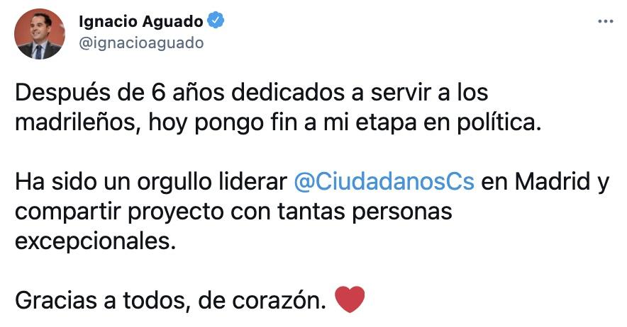 Aguado abandona la política