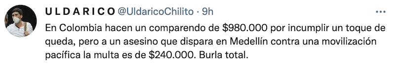 Tuit sobre lo ocurrido en Medellín