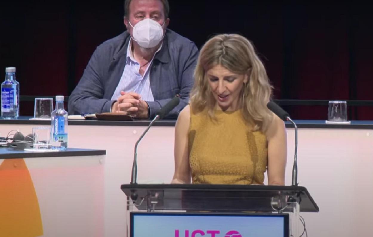 La ministra de Trabajo, Yolanda Díaz, durante su intervención en el Congreso Confederal de UGT