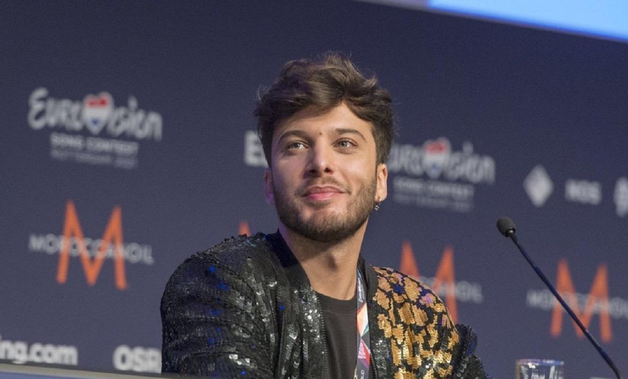 Blas Cantó, en una rueda de prensa en el Ahoy Arena de Rótterdam tras un ensayo en Eurovisión