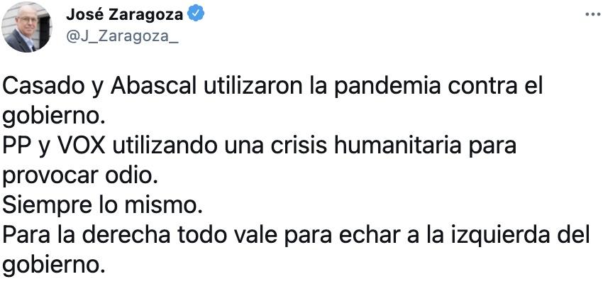 Tuit de José Zaragoza Tuit de José Zaragoza