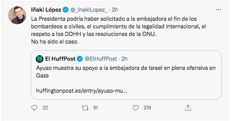 Mensaje de Iñaki López sobre Ayuso y su apoyo a Israel