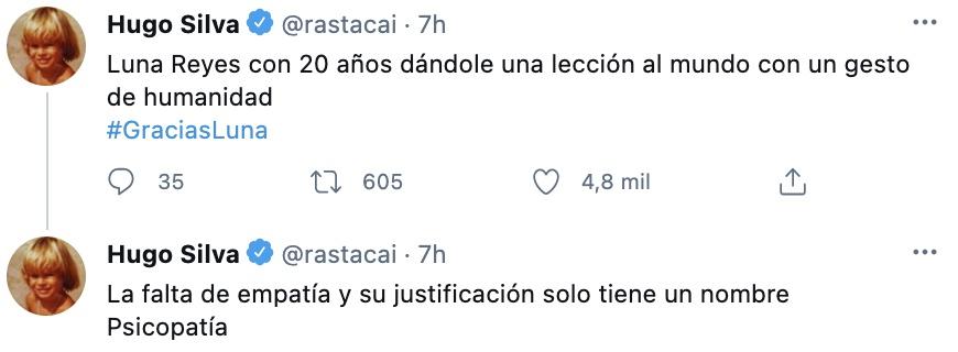 Tuit de Hugo Silva a la voluntaria de Cruz Roja Tuit de Hugo Silva a la voluntaria de Cruz Roja