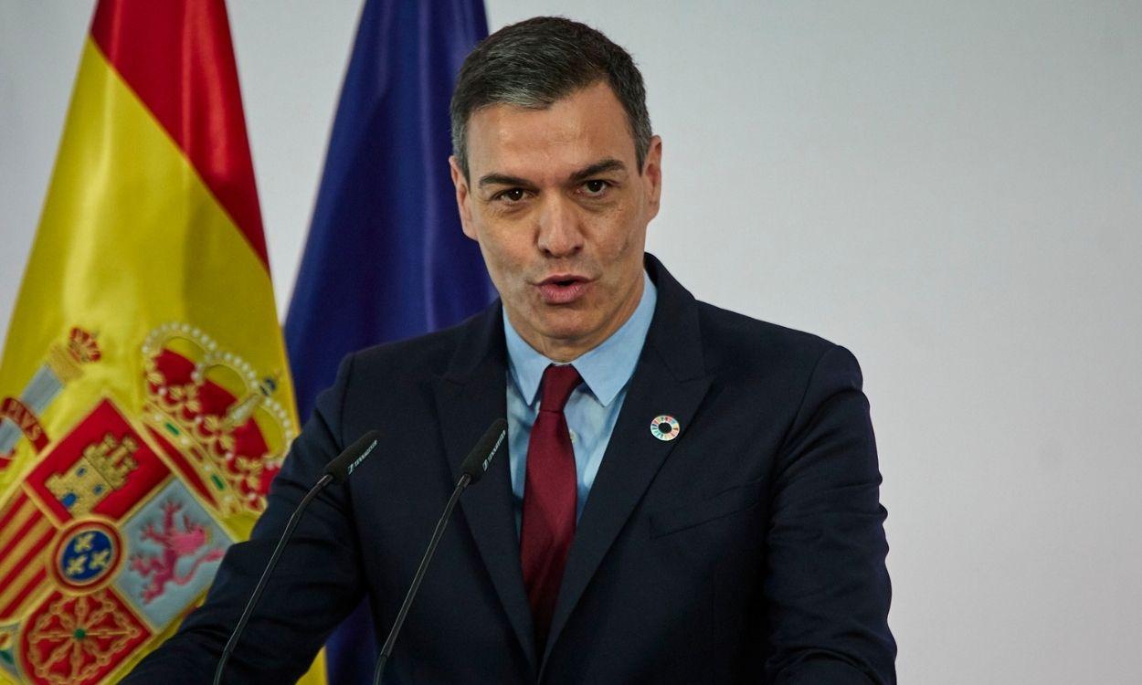 El presidente del Gobierno, Pedro Sánchez, interviene durante la presentación del plan 'Pueblos con Futuro un plan para la cohesión y transformación del país’, en la Sala Barceló del Palacio de la Moncloa