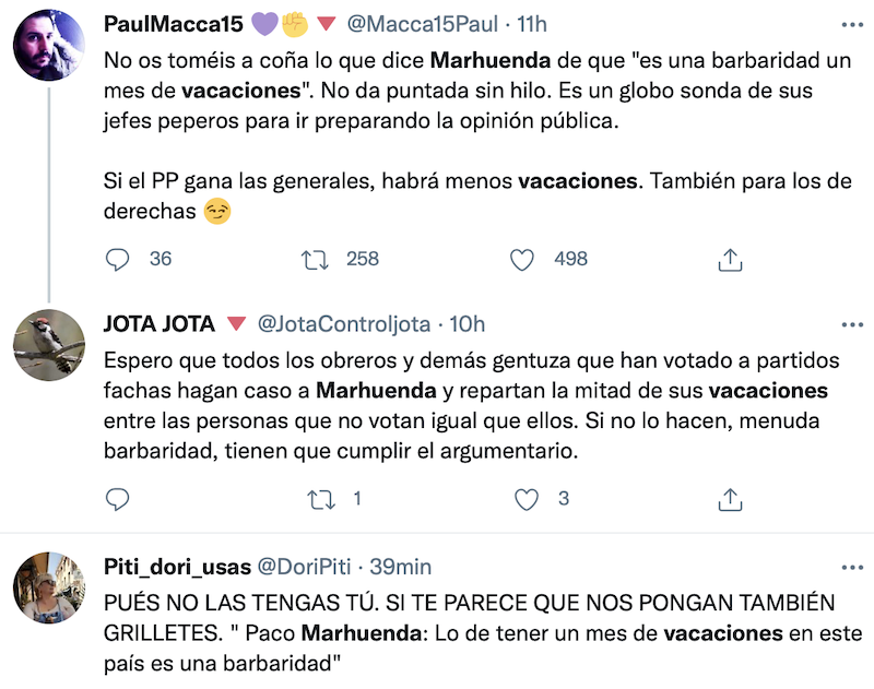 Tuits sobre las declaraciones de Marhuenda