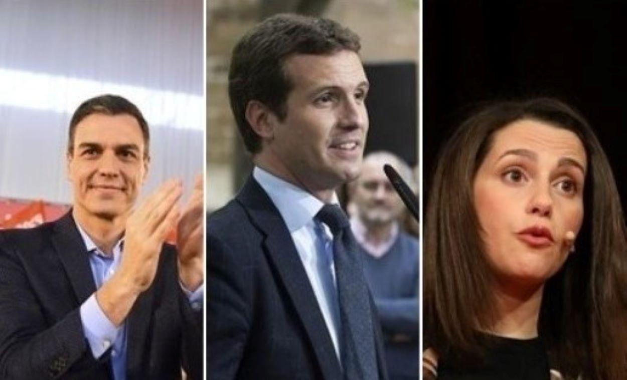 Pedro Sánchez, Pablo Casado e Inés Arrimadas. EP 