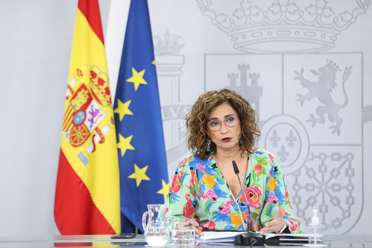 La ministra de Hacienda y portavoz del Gobierno, María Jesús Montero, en la rueda de prensa posterior al Consejo de Ministros. Europa Press