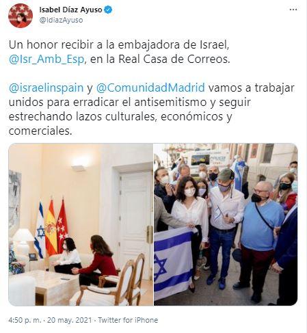 Captura del tuit de Ayuso Captura del tuit de Ayuso