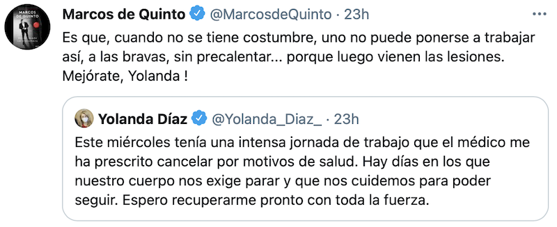 Tuit de Marcos de Quinto sobre Yolanda Díaz