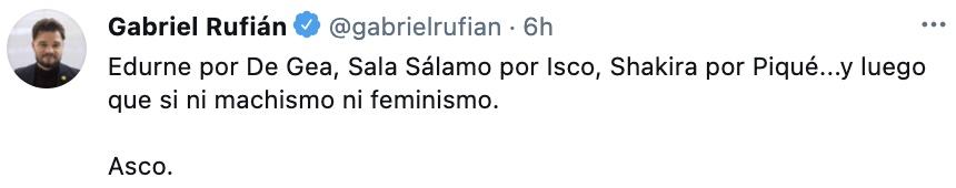 Tuit de Rufián sobre Edurne