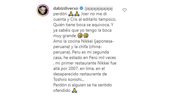 El mensaje de Dabiz Muñoz