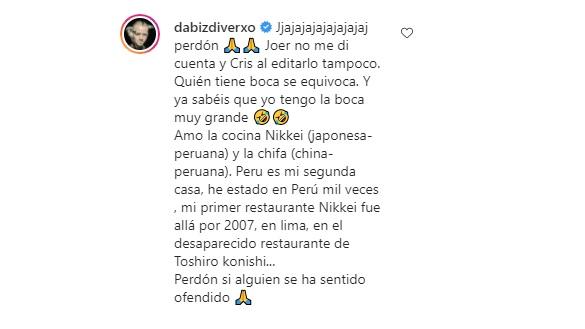 El mensaje de Dabiz Muñoz El mensaje de Dabiz Muñoz