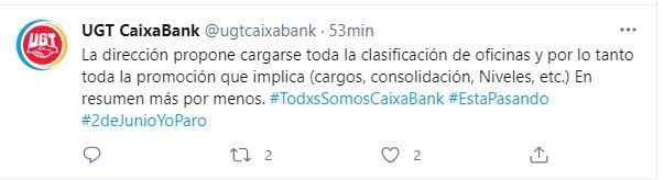 Tuit UGT CaixaBank 1 de junio (1). Twitter