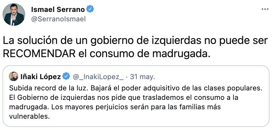 Tuit Ismael Serrano sobre la factura de la luz