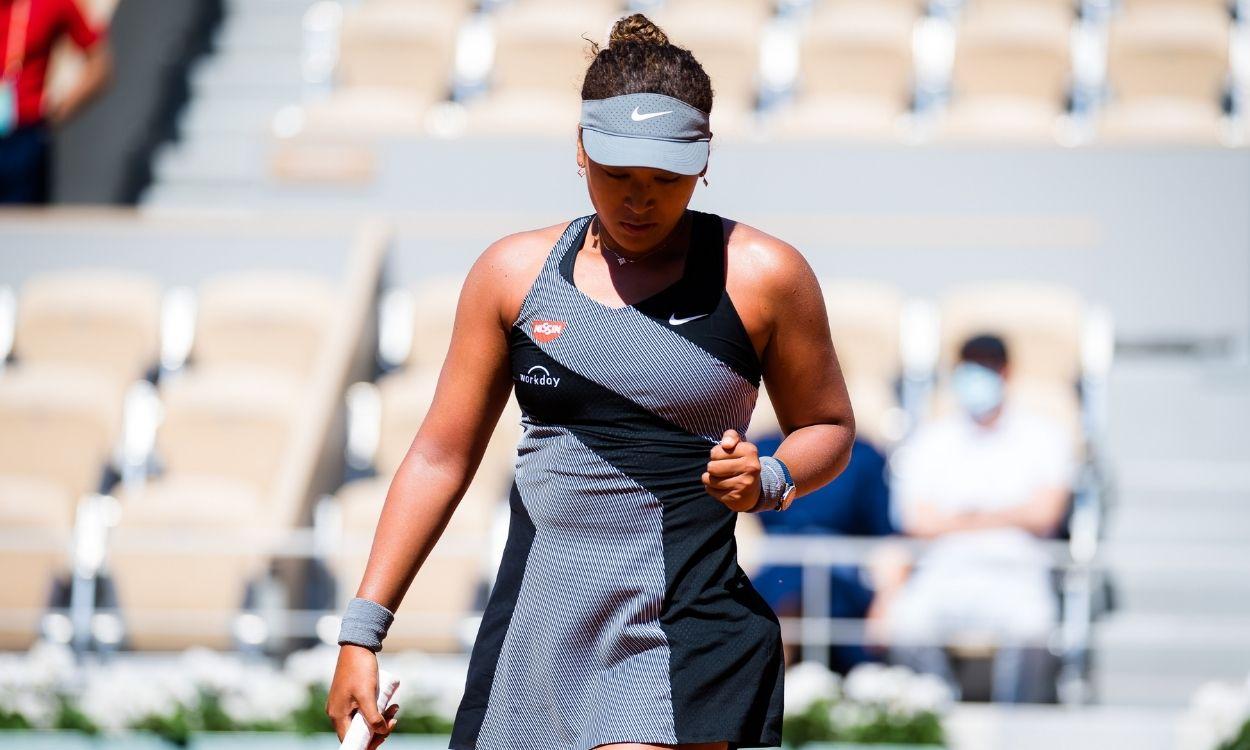 Naomi Osaka of Japan in action during the first round of the 2021 Roland Garros