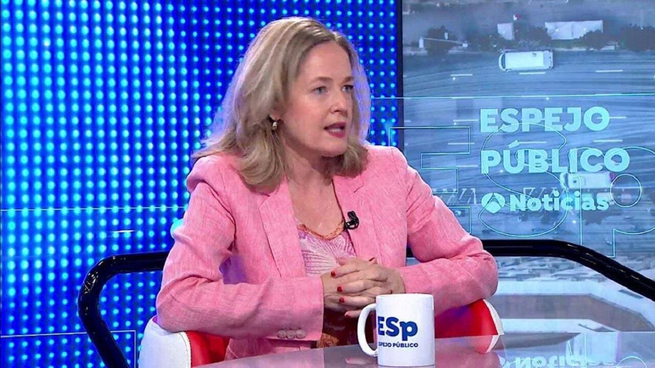 La ministra de Asuntos Económicos, Nadia Calviño, durante su entrevista en 'Espejo Público'