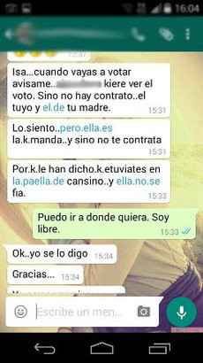 "Si no enseñas la papeleta antes de votar no hay contrato ni para ti ni para tu madre"