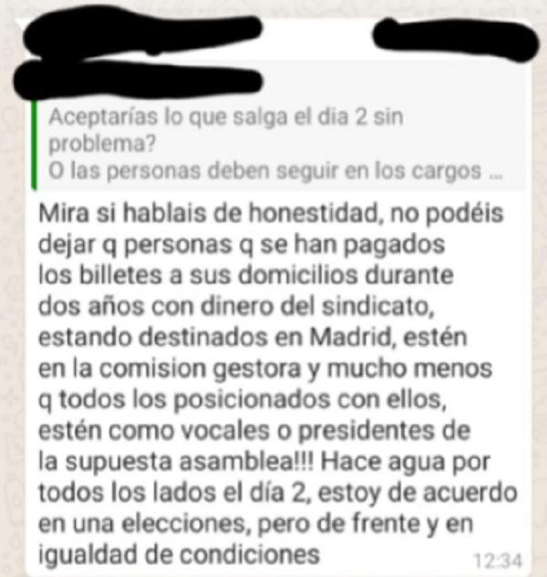 Mensaje de un grupo de Whatsapp de miembros de Jupol