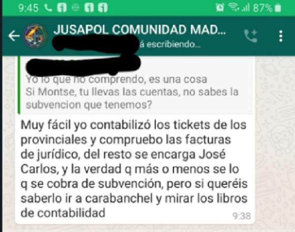 Mensaje de un afiliado de Jupol exponiendo dudas sobre las cuentas