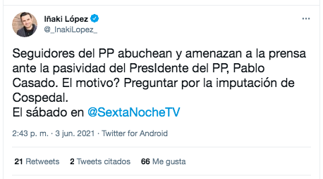 Iñaki López en Twitter sobre Casado