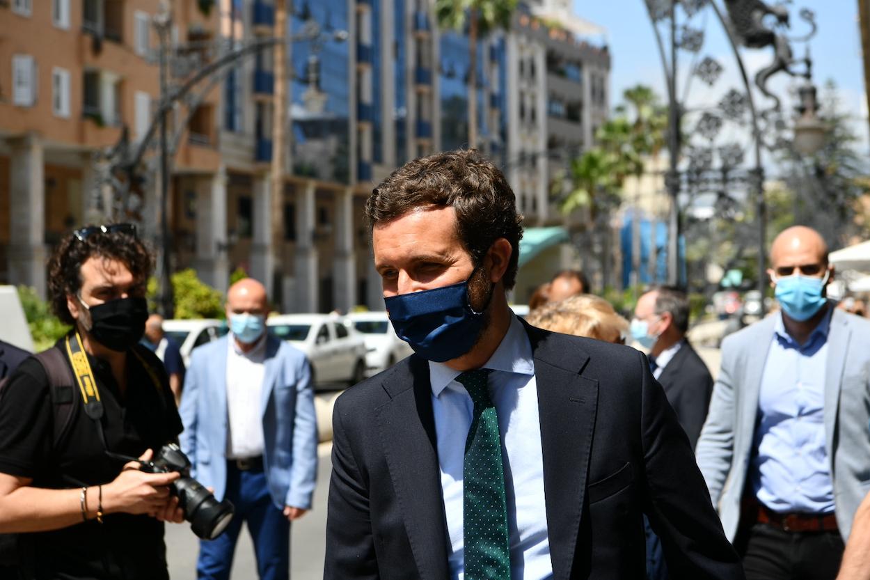 El presidente del PP, Pablo Casado, tras mantener una reunión con el presidente de Ceuta