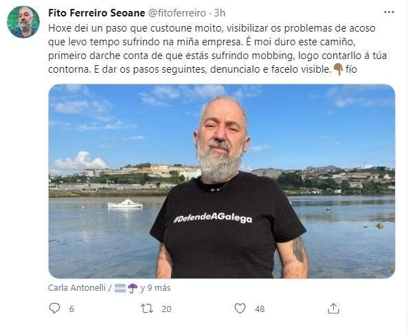 Tuit de Fito Ferreiro en el que anuncia el paso dado con la denuncia.
