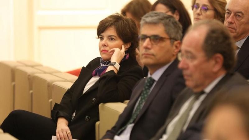 a exvicepresidenta del Gobierno, Soraya Sáenz de Santamaría, asiste a las jornadas IGS organizadas por el Instituto de Gobernanza y Sociedad sobre las prácticas de gobierno de empresas.EP archivo