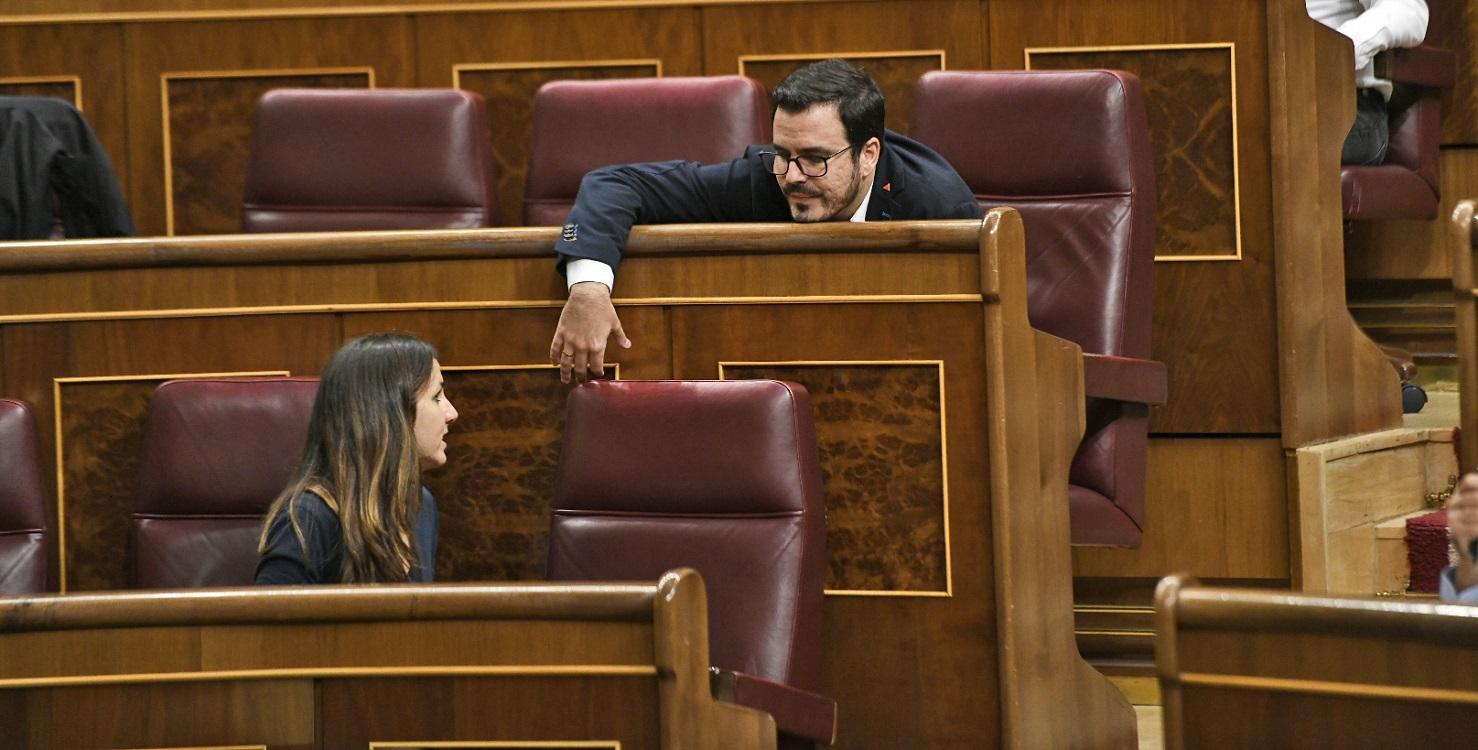 Ione Belarra (Podemos) y Alberto Garzón (IU), en el Congreso de los Diputados