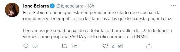 Tuit Ione Belarra luz. Twitter Tuit Ione Belarra luz. Twitter