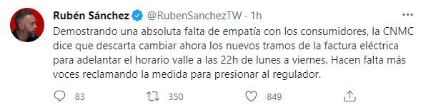 Tuit Rubén Sánchez Facua luz. Twitte