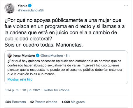 Contestación de Ylenia a Irene Montero Contestación de Ylenia a Irene Montero