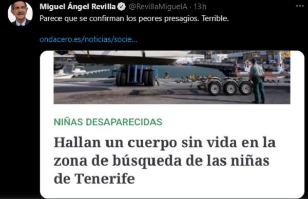 Mensaje de Miguel Ángel Revilla sobre el crimen de Tenerife