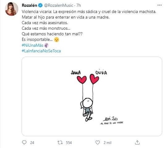 Rozalén condena la violencia vicaria en sus redes por el caso de las niñas de Tenerife Rozalén condena la violencia vicaria en sus redes por el caso de las niñas de Tenerife