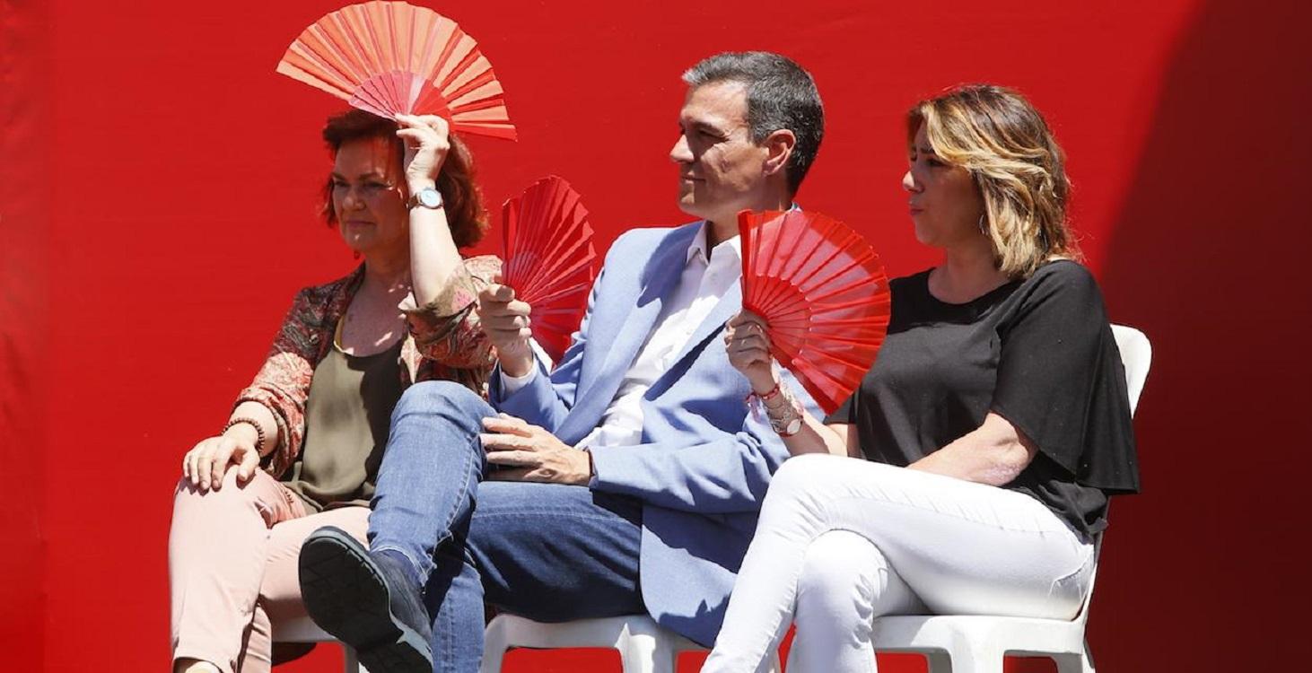 Susana Díaz, Carmen Calvo y Pedro Sánchez en Córdoba. EP