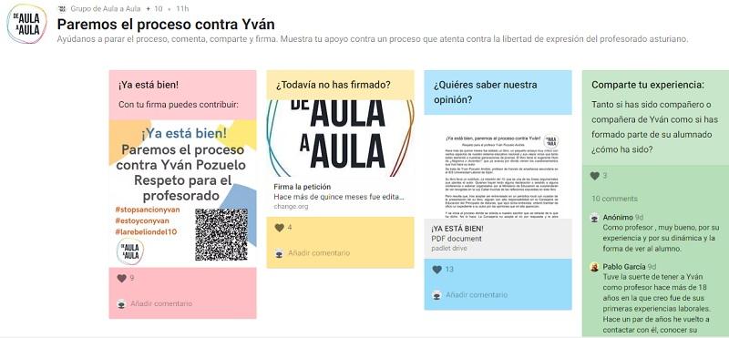 Tablón digital en defensa del profesor de Gijón Yván Pozuelo