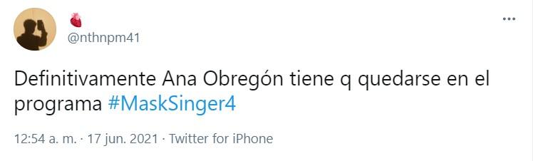 Tuit sobre Ana Obregon en 'Mask Singer'