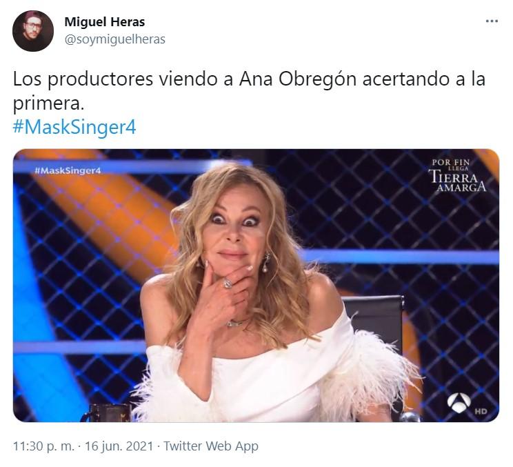 Tuit sobre Ana Obregon en 'Mask Singer' 3