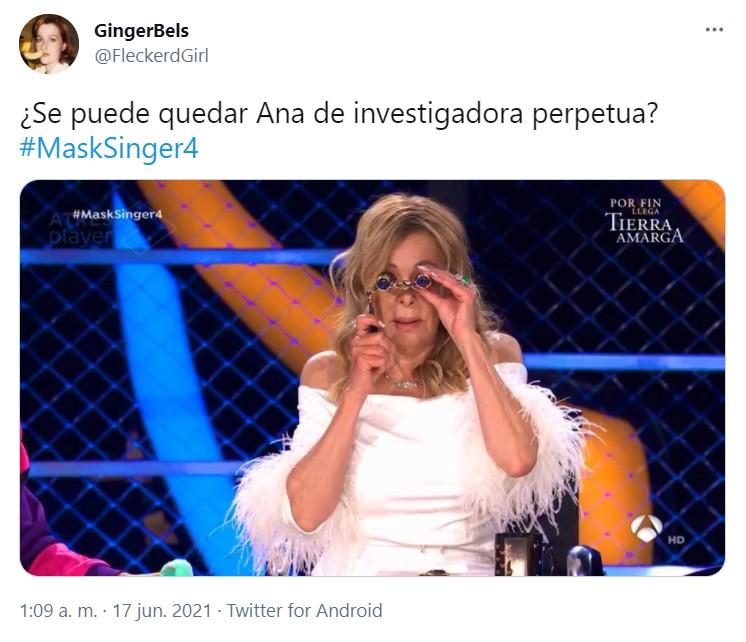 Tuit sobre Ana Obregon en 'Mask Singer' 6