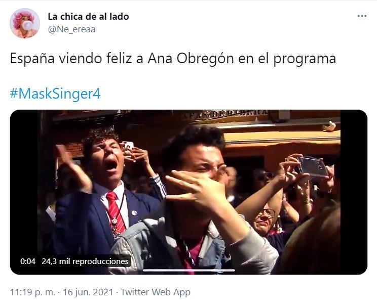 Tuit sobre Ana Obregon en 'Mask Singer' 2