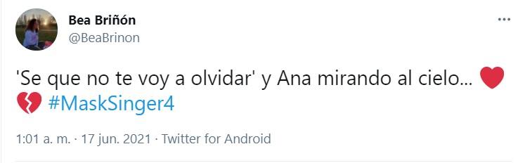 Tuit sobre Ana Obregon en 'Mask Singer' 8