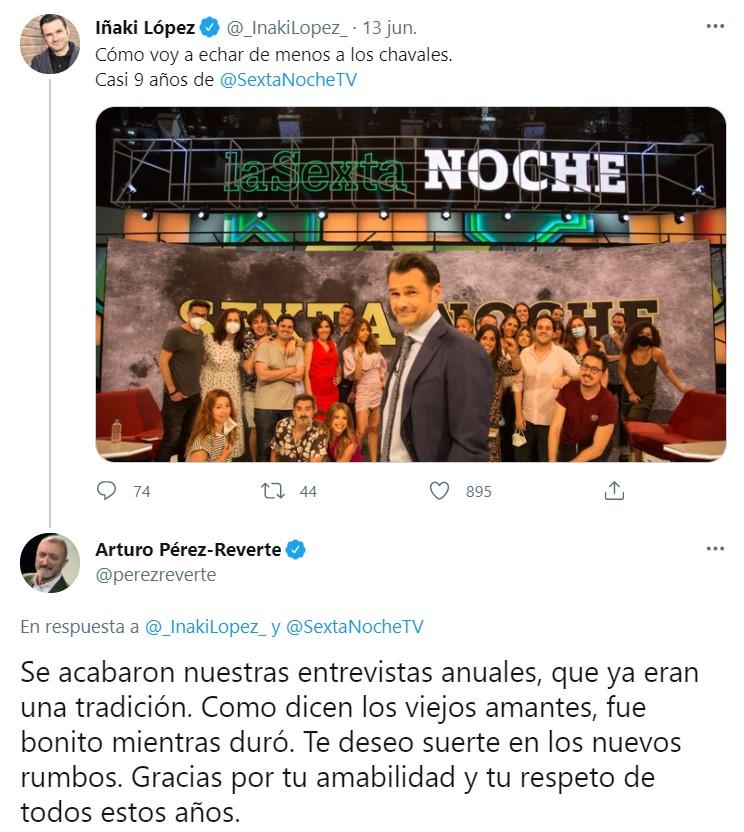 Pérez Reverte desea suerte a Iñaki López Pérez Reverte desea suerte a Iñaki López